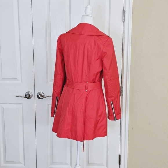 Black Rivet Belted Rain Trench Zip Coat Watermelon Size M - Picture 8 of 15